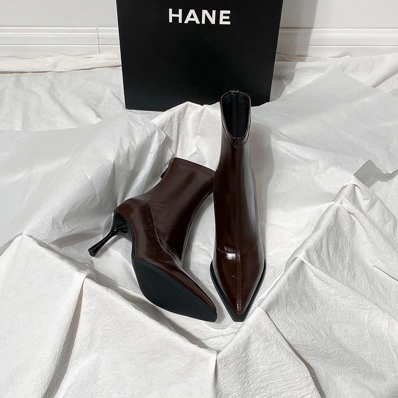 Women's Short Boots with High Heels for Autumn and Winter, New French-Style Ankle Boots with Added Velvet, Thin Heels, Elastic Back, Pointed Toe, Slim-Fit Boots, and Added Velvet for Warmth Women's Short Boots with High Heels for Autumn and Winter, New French-Style Ankle Boots with Added Velvet, Thin Heels, Elastic Back, Pointed Toe, Slim-Fit Boots, and Added Velvet for Warmth