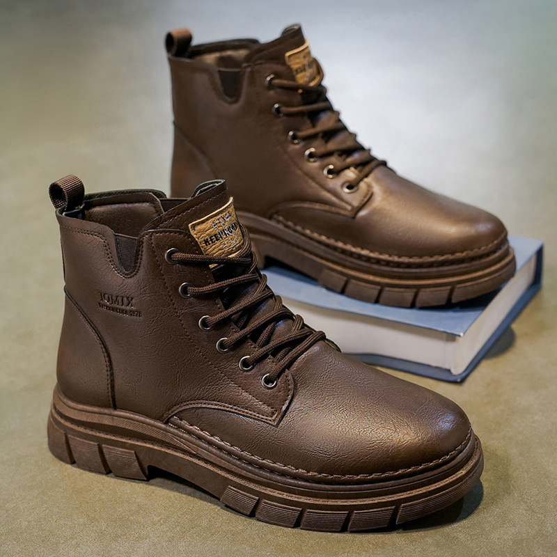 2025 botas martin de moda para hombres de otoño alto estilo británico zapatos de cuero casuales para hombres anti-deslizante botas de trabajo de desgaste botas cortas