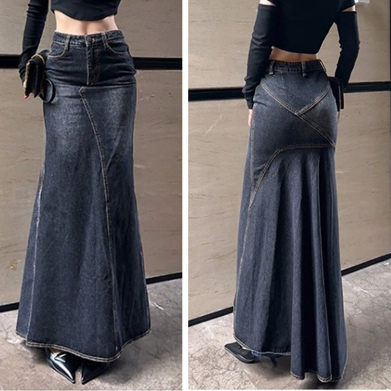 Fall 2023 new retro high waist fishtail Denim skirt women's split hip design sheath dress Fall 2023 new retro high waist fishtail Denim skirt women's split hip design sheath dress