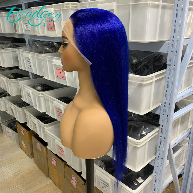 Dunkelblaue Echthaarperücke Mit 13x4 Lace Frontal Glatt_voghion.com