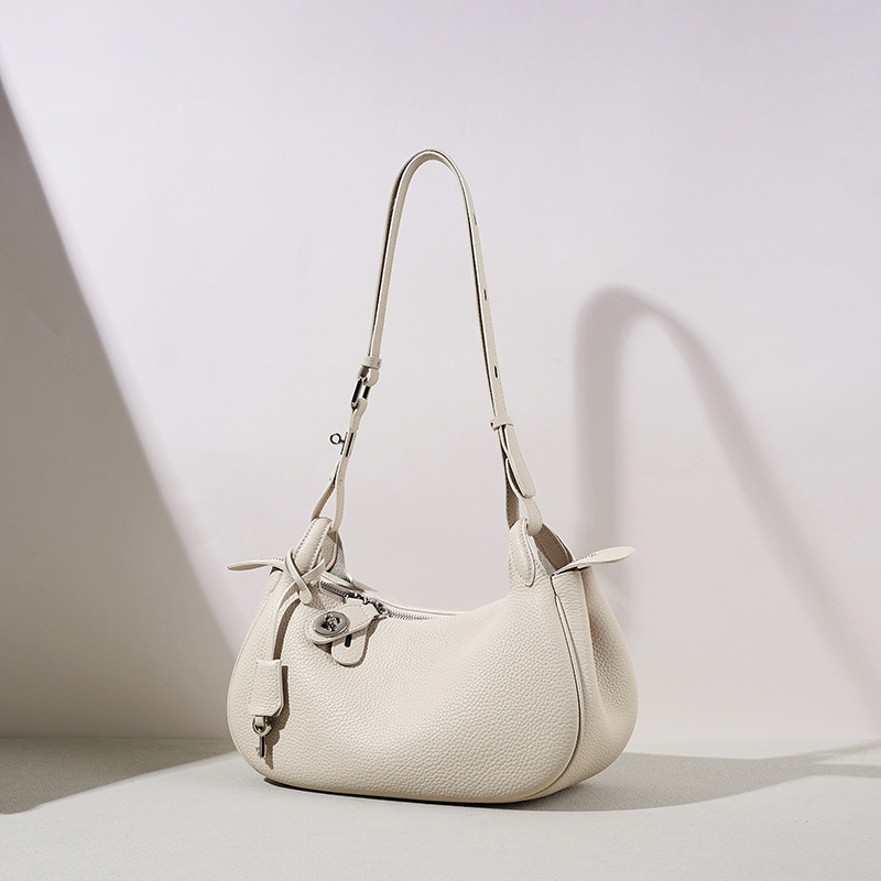 Luxury Crescent Moon Shoulder Bag For Women - Candy Color Korean Style Versatile Genuine Leather Handbag For Work And Commuting - Thumbnail 2