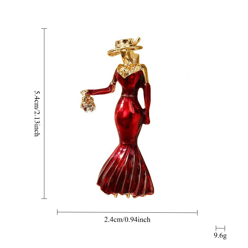 Alloy Enamel Fashion Girl Brooch Red Elegant Suit Accessory Pin Cartoon Character Design Brooch Ornament