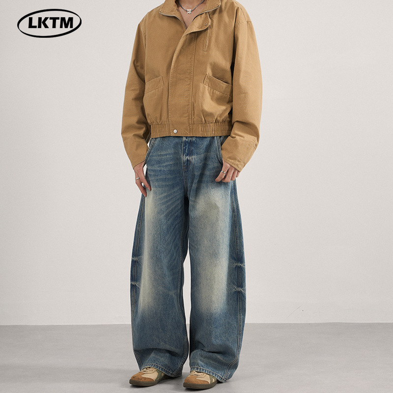 LKTM Men's Vintage Light Wash Baggy Jeans Relaxed Fit Wide Leg Bootcut Trousers with Whisker Distressing_viptrois.com
