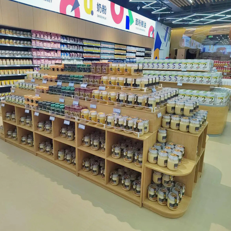 スーパーマーケットの棚の展示棚の販促棚の積み上げの展示台のデパートの間食の中島の棚の収納棚|undefined