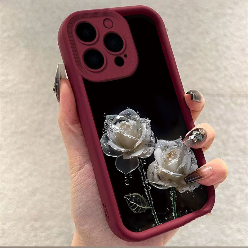 水晶玫瑰适用苹果15pro跨境16promax手机壳iphone17小众14全包13|undefined