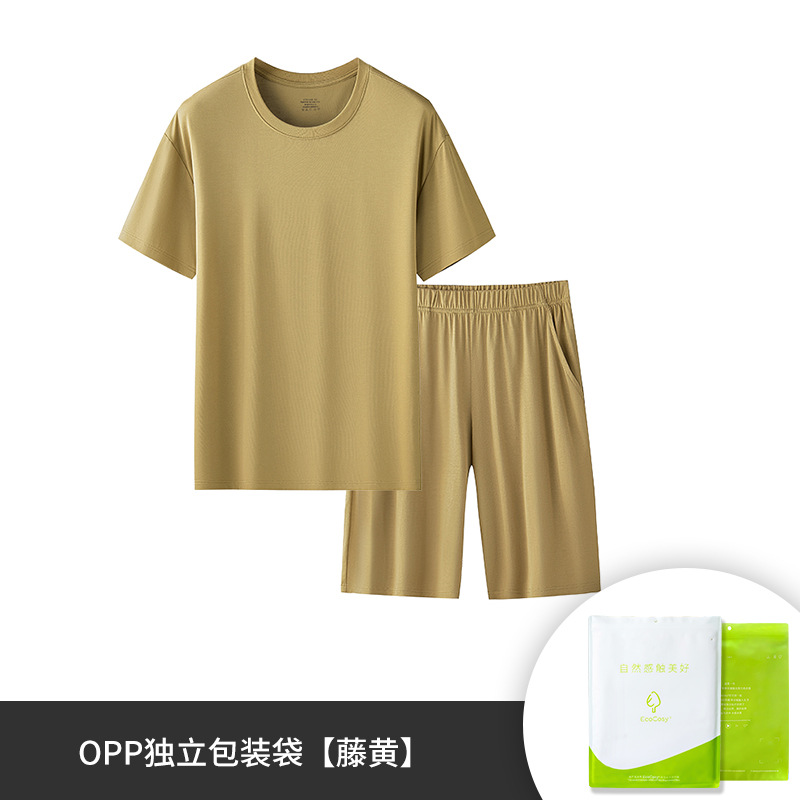 [Volumen boutique] nueva youke seda primavera y verano de los hombres color sólido cuello redondo manga corta shorts traje en stock pelo rápido