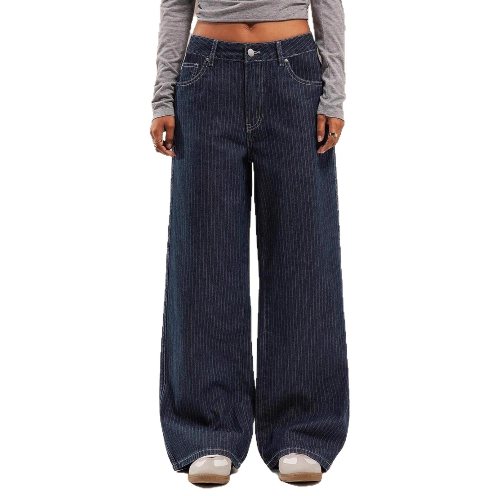 European And American Cross-border Women's Jeans, 2025 Autumn New Style, Blue Striped Casual Straight-le,_ecoleips.com