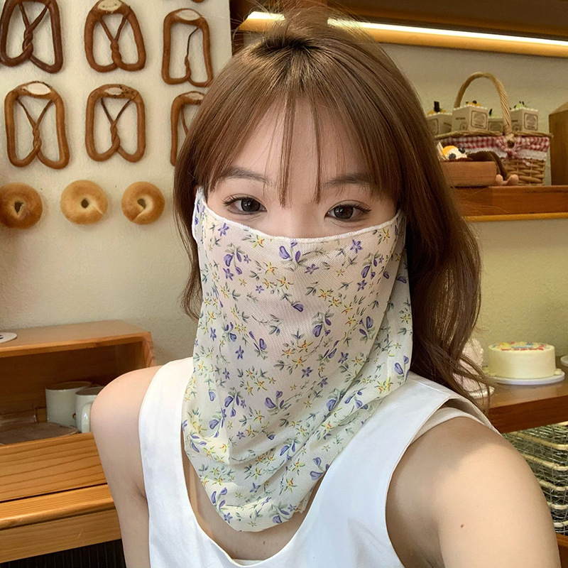 Máscara de protección solar, protección para el cuello, estilo fino de verano, nueva máscara de impresión de todo fósforo, bicicleta al aire libre, conducción, máscara de oreja colgante