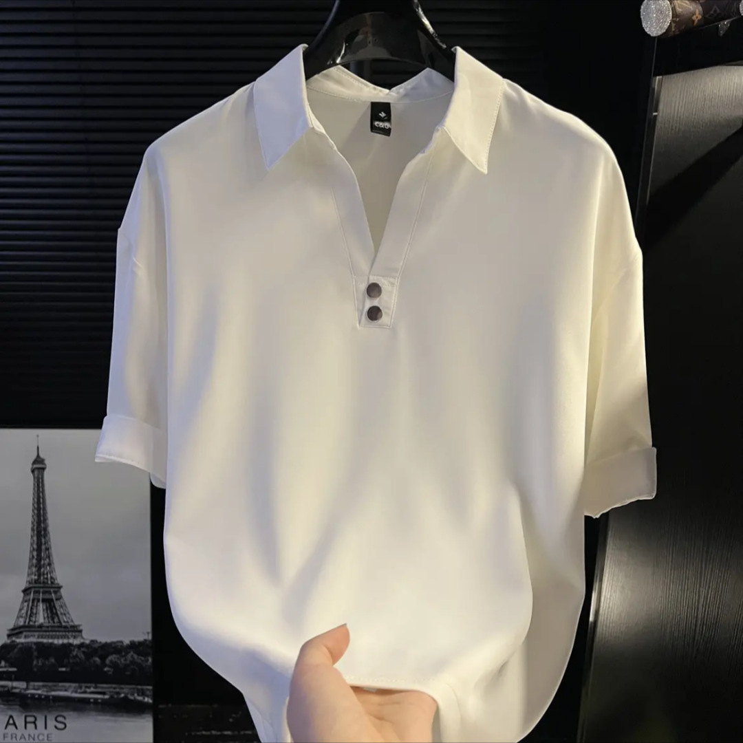 Summer Men's High-End Handsome Five-Quarter Sleeve Short-Sleeved T-Shirt Polo Shirt Trendyy Fashionable Lapel Handsome Shirt for Men