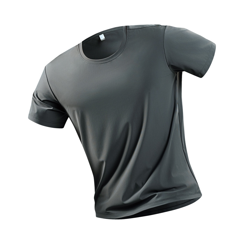 solid thin breathable quick dry silk short sleeve T-shirt for…