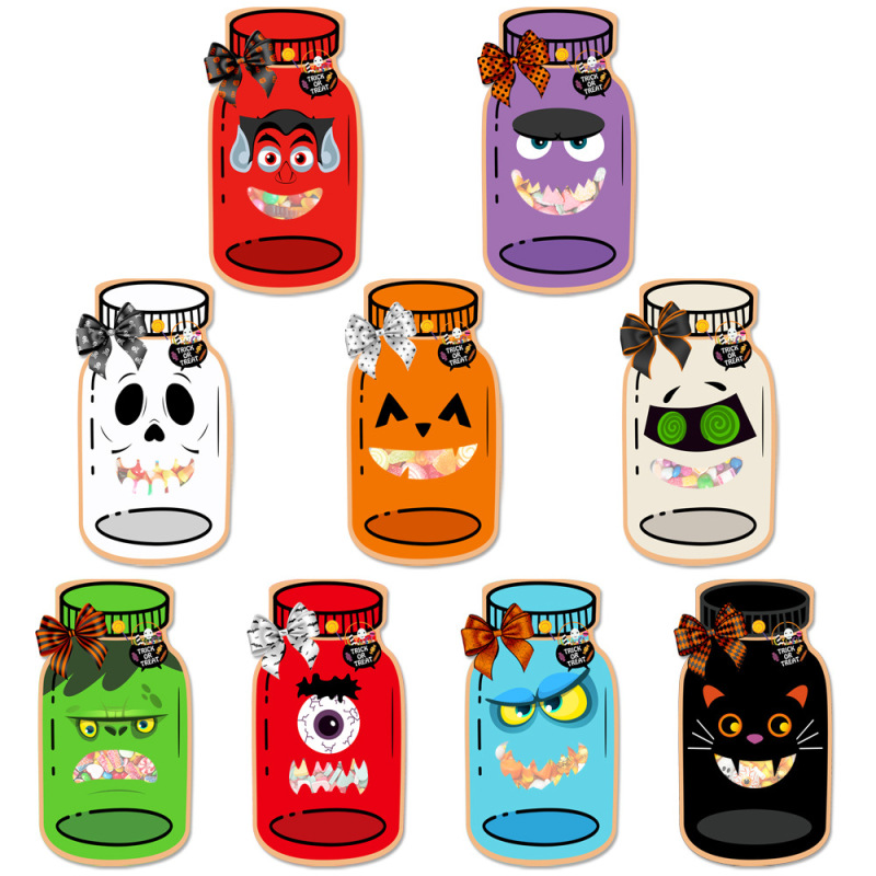 Amazonの新しいハロウィーンをテーマにしたパーティークリエイティブジャースタイルの紙製キャンディ包装カードシーリングバッグ|undefined