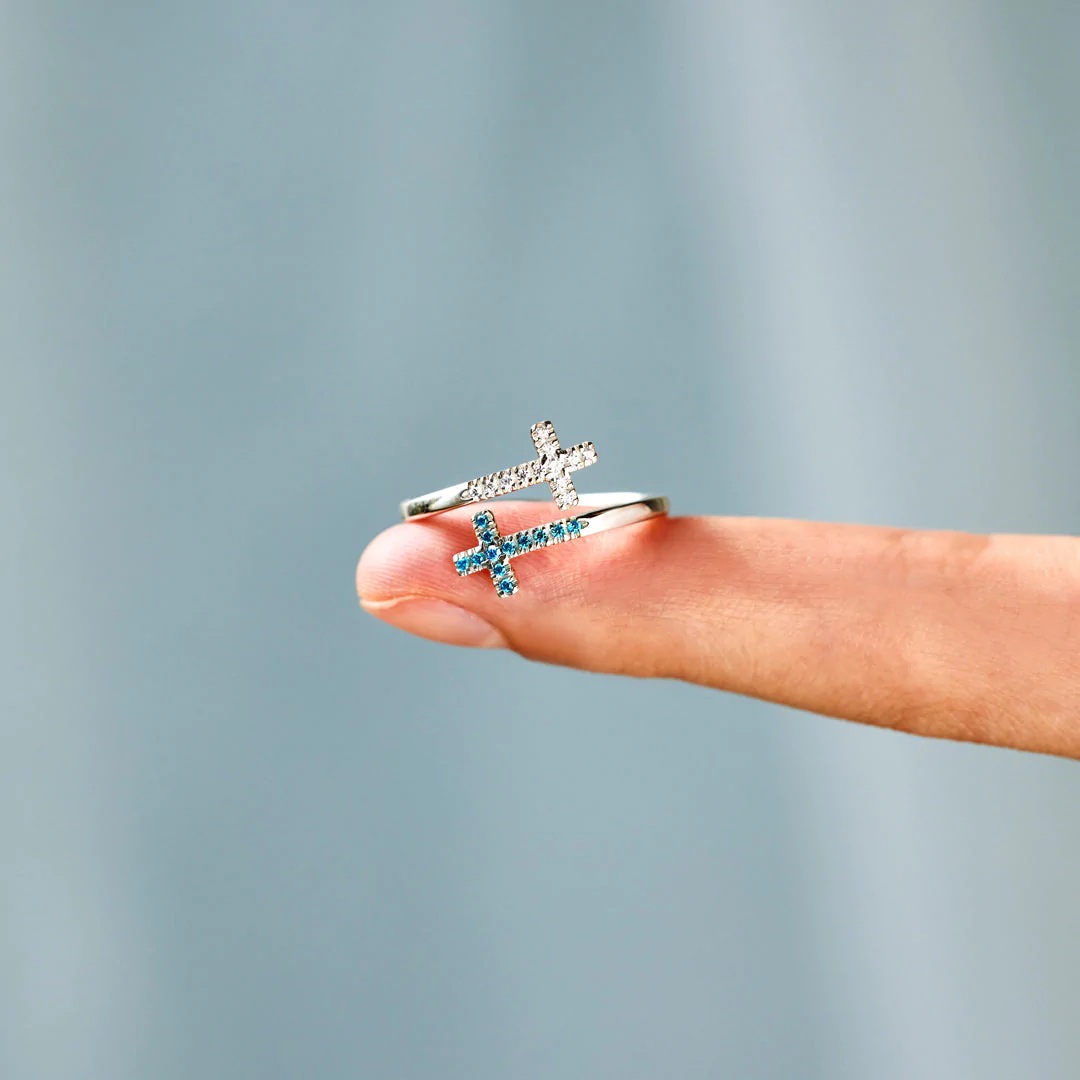 925 Sterling Silver Material 925 Sterling Silver Zircon Cross Open Rings