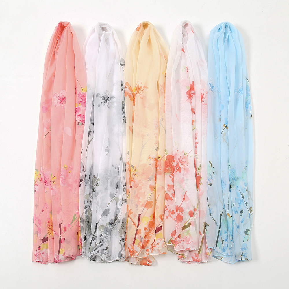 Women's Sweet Flower Chiffon Printing Silk Scarf display picture 1