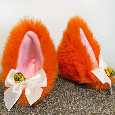 Helmet Decoration for Female Riders, Plush Cartoon Ears, Motorcycle, Electric Scooter Helmet, Full Helmet with Detachable Design (Motosiklet dəbilqələri) - orange