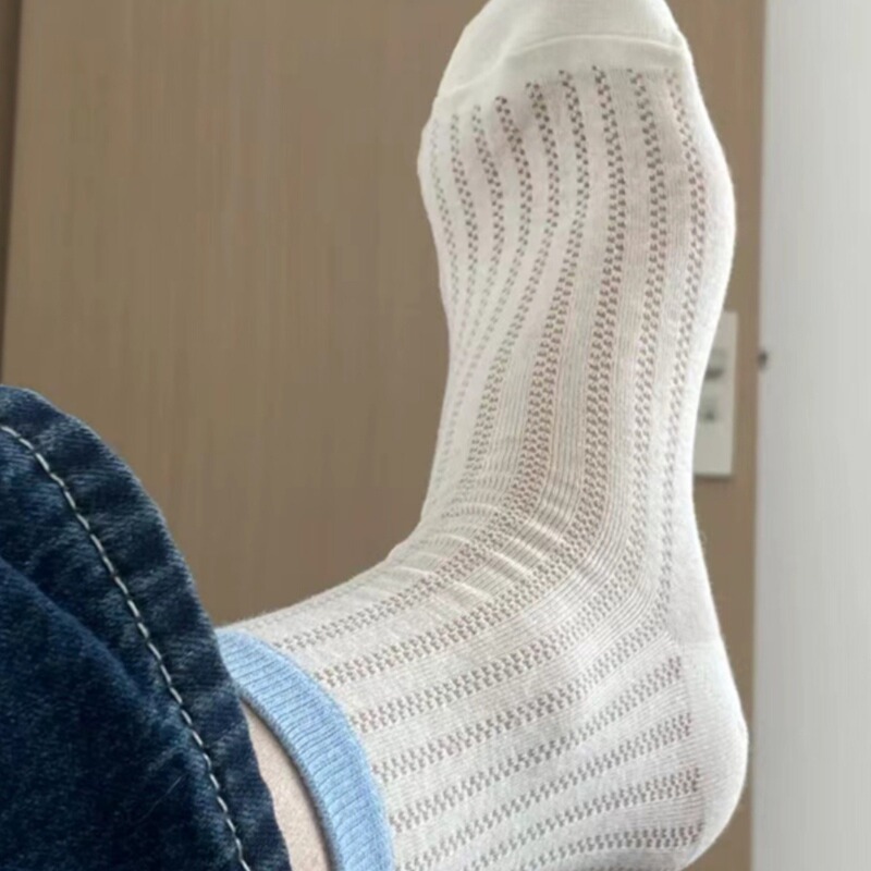 Xiaohongshu's Same Style Socks for Women Korean Summer Thin Ins Girl Macaron Color Mesh Breathable Mid-Calf Cotton Socks