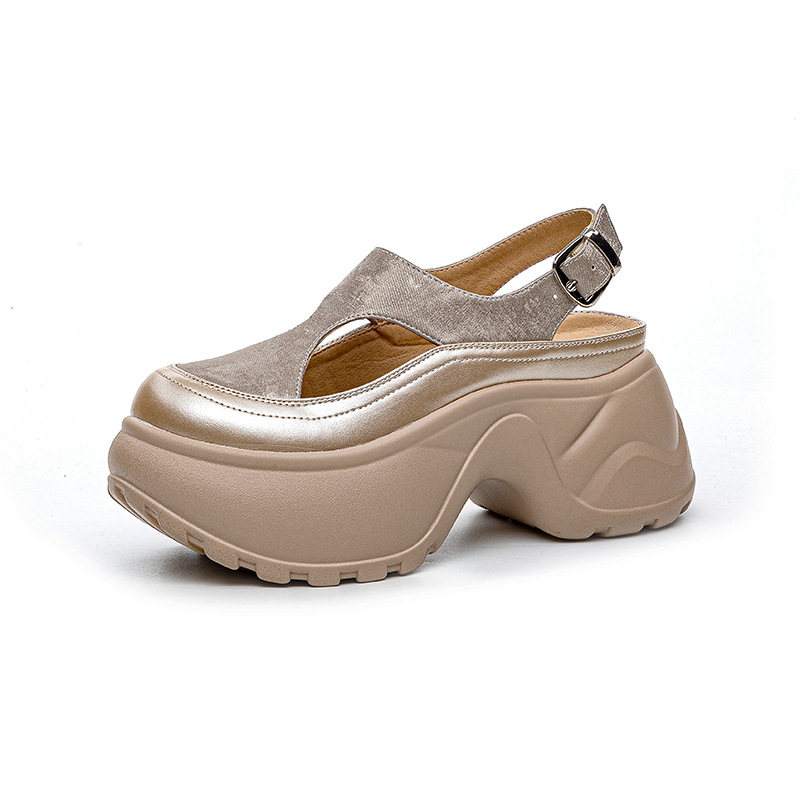 Sandal nữ đế dày mũi bít phong cách La Mã — M2897 xanh lá, M2897 bạc, M2897 màu mơ, M2897 màu da báo