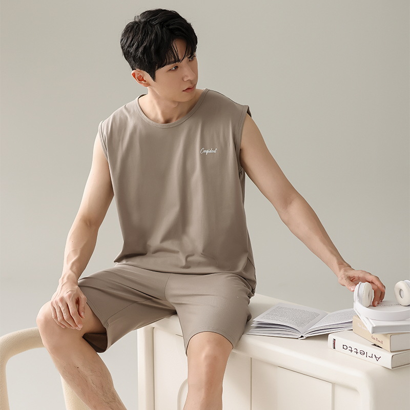 2025 Summer Modal Pajamas Men's Short-sleeved Simple Summer Wear Outer Thin Pullover Men's Home Clothes suit