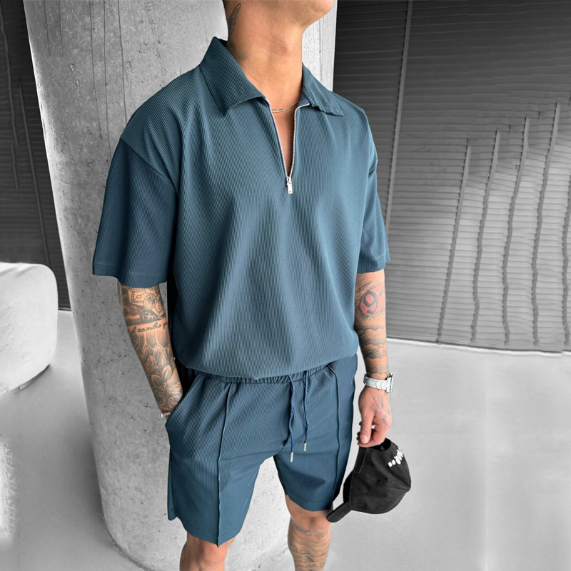 Short Sleeve Sleeve Length Men's Solid Color Casual Turndown Short Sleeve Loose Men's Sets