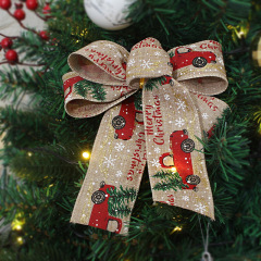 クリスマス装飾品18*20cm織布プリントヘラジカ雪花蝶ネクタイ包装クリスマスツリーストラップ