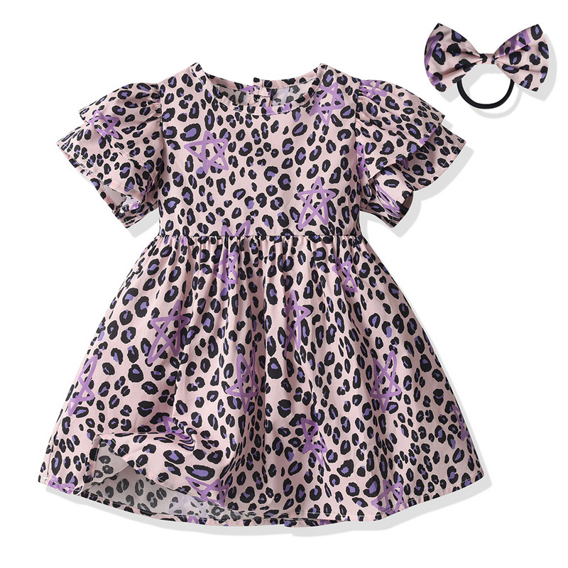 Fábrica directa nuevo vestido de niña de verano cuello redondo cintura de manga corta impresión falda princesa regalar falda de cuerda