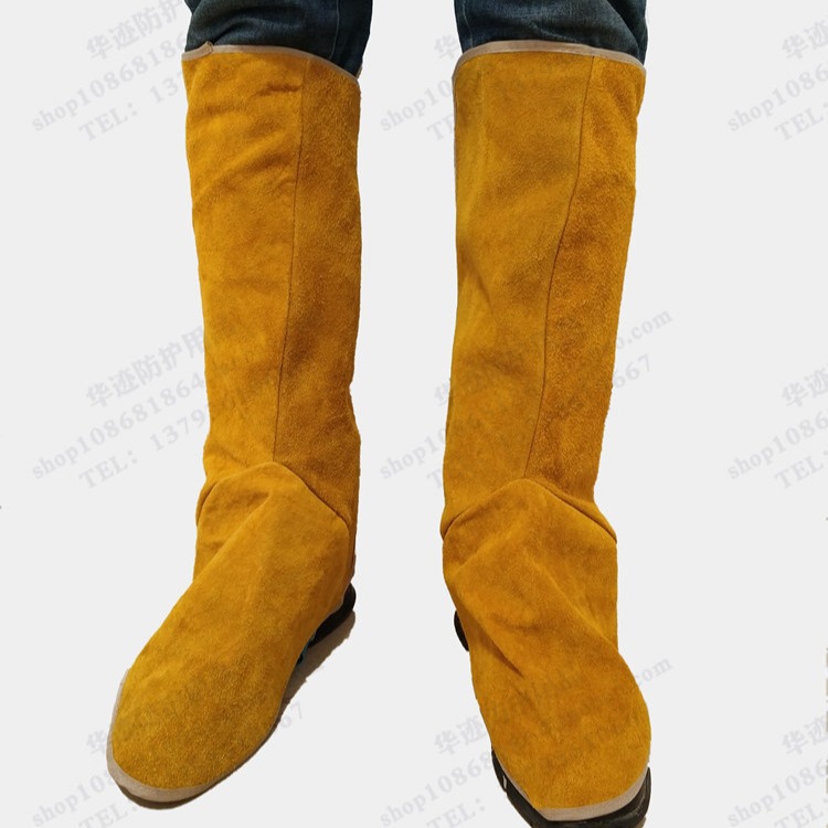 牛皮焊工护腿护脚鞋套耐磨隔热防火防烫防火花脚罩加宽魔术贴厂家