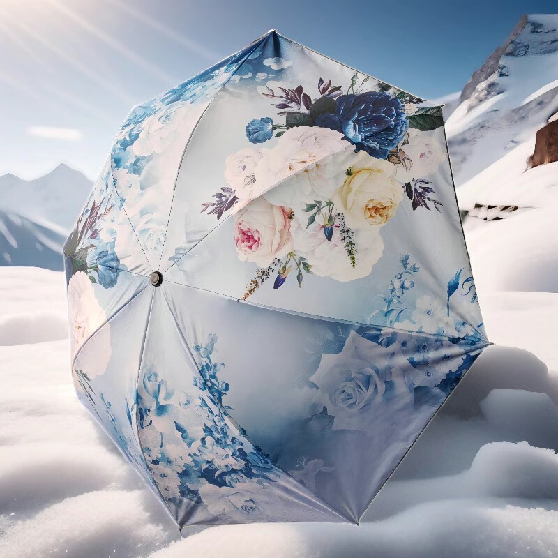 Ice Blue Flower Umbrella Digital Printing 8 Bone Umbrella