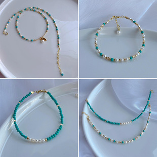 2025 New Style Natural Freshwater Pearl Necklace Bracelet Turquoise Bracelet Exquisite Light Luxury Gift Niche Bracelet for Women