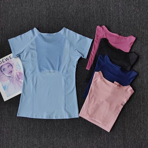 Summer Sports Short-Sleeve T-Shirt for Women, Mesh Sports Top, Quick-Drying Breathable Yoga Shirt, Fitted Elastic Training Running Fitness T-Shirt