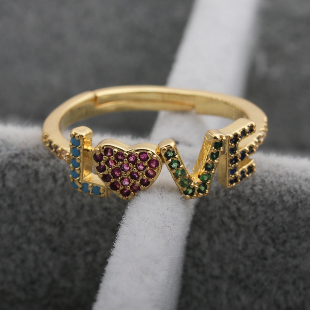 Fashion Letter Copper Micro-inlaid Zircon Ring display picture 4