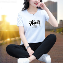 纯棉短袖运动服套装女跑步夏季2025年新款夏装休闲时尚女装两件套