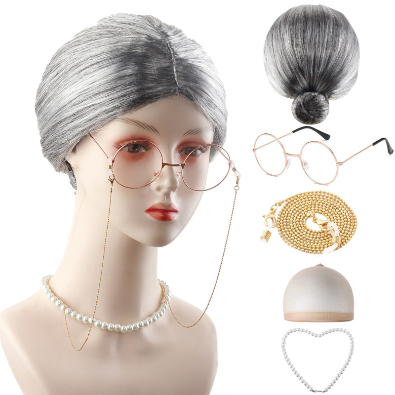 Middle-aged and old wigs Granny wigs Children dress up Granny performance wigs stage performance props Middle-aged and old wigs Granny wigs Children dress up Granny performance wigs stage performance props