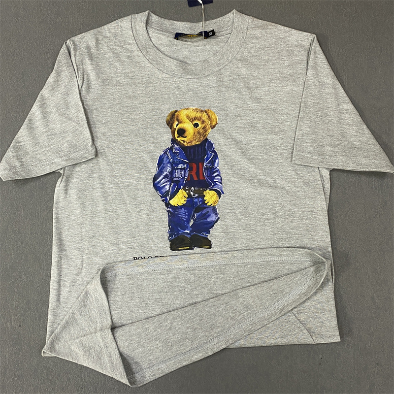 New Hot Selling Japanese and Korean T-shirt polo bear T-shirt + printed pattern 100% cotton T-shirt for men and women couples