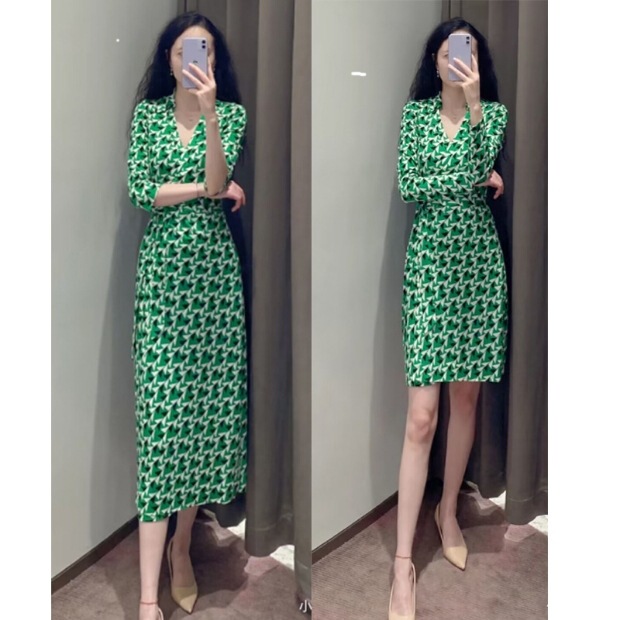 2023 New Green Triangle Geometric Stretch Crystal Cotton One-piece Wrap Dress 2023 New Green Triangle Geometric Stretch Crystal Cotton One-piece Wrap Dress