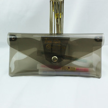 厂家定制PVC透明烫金笔袋 小清新荧光笔盒便携容量按扣收纳文具袋