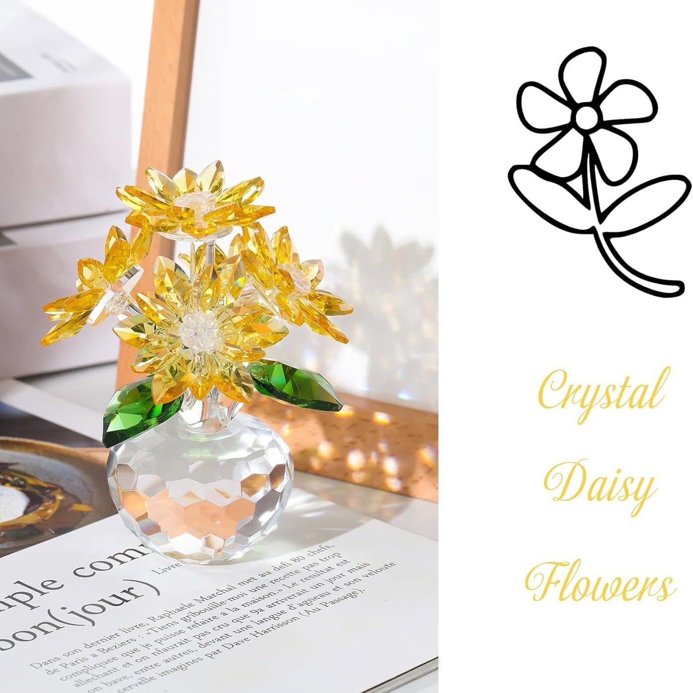 軽奢風クリスタルデイジー置物 ホームデコレーション ビジネスギフト 輸出専用直送