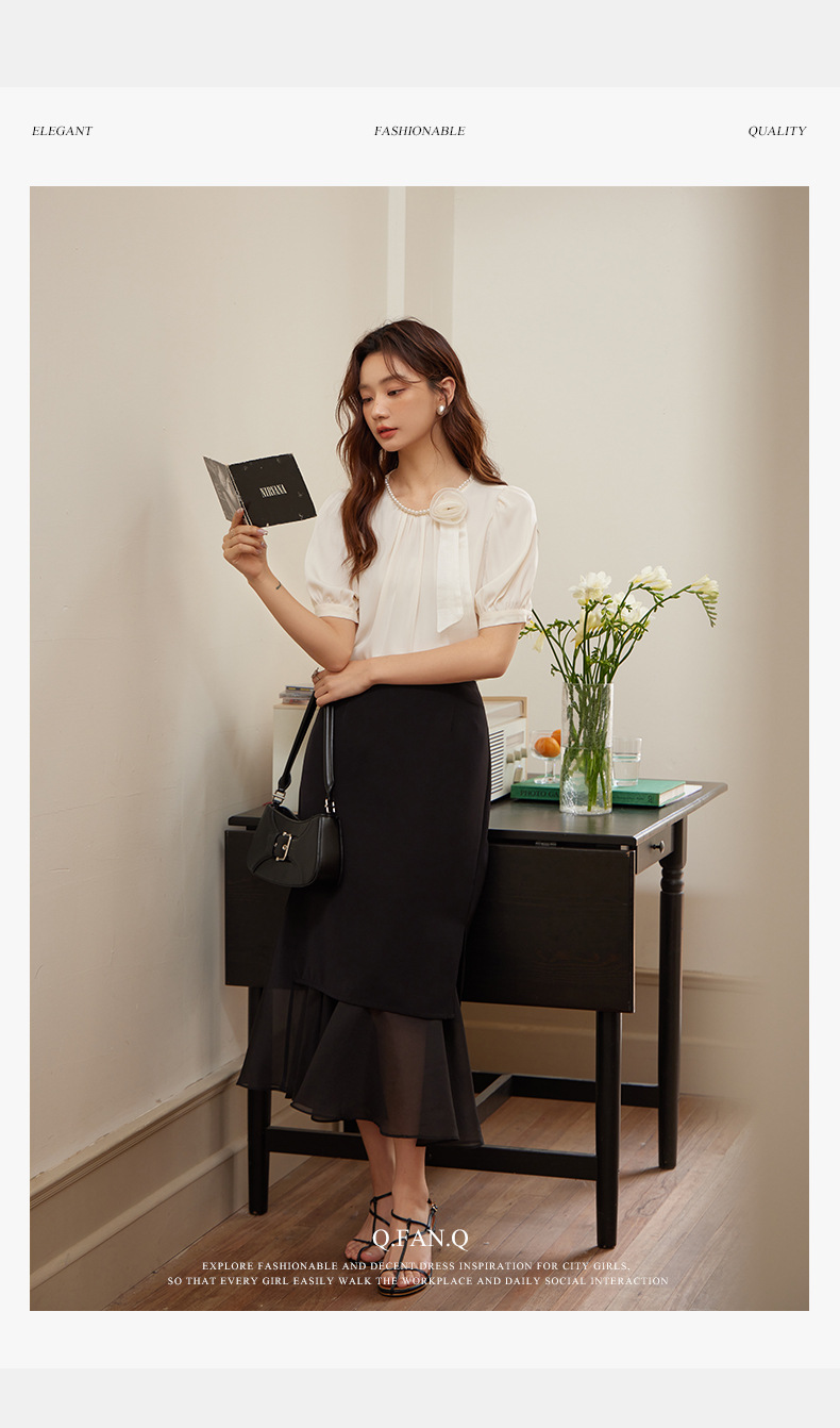 起范2024夏季新品网纱拼接半身裙女高腰显瘦时尚百搭包臀裙82352 pic 2