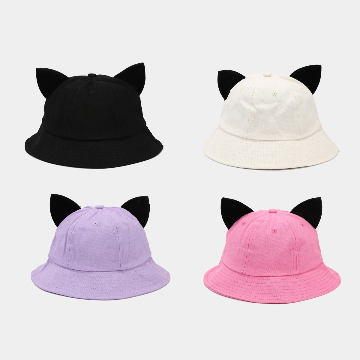 Marca de moda coreana de dibujos animados pequeño diablo oreja cúpula color sólido sombrero de pescador estilo universitario infantil lindo sombrero casual para el sol