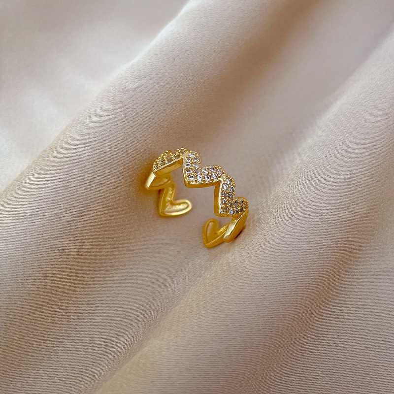 Fashion Heart Shape Brass Plating Inlay Zircon Open Ring 1 Piece