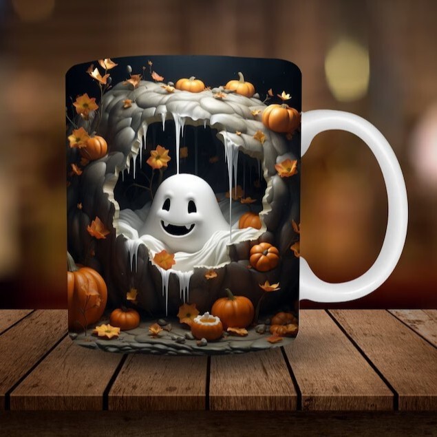 国境を越えた3d SPOOKY幽霊hallowenコーヒーマグカップ水杯ハロウィーンカボチャPumpkin|undefined