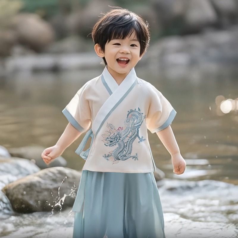 汉服男童夏季套装儿童新中式国风古装男宝古风唐装男孩日常可穿夏|undefined