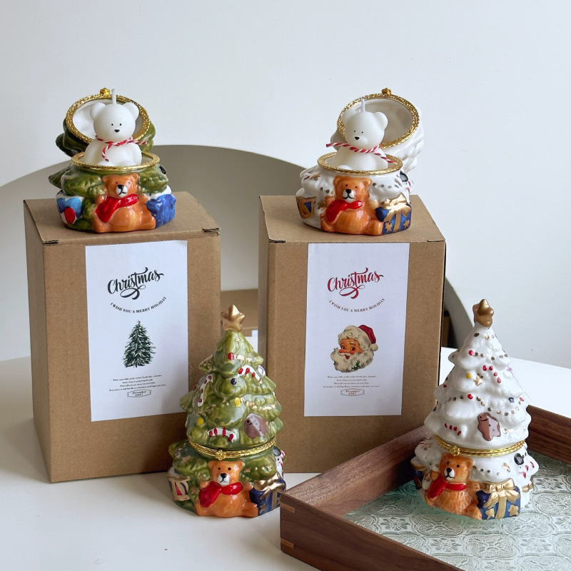 クリスマスツリーキャンドルセラミッククリスマスクマキャンドル香りキャンドルイン写真小道具誕生日クリスマスギフト|undefined