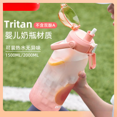 2025新款水杯大容量便携磨砂塑料杯子儿童吸管耐高温学生运动中式