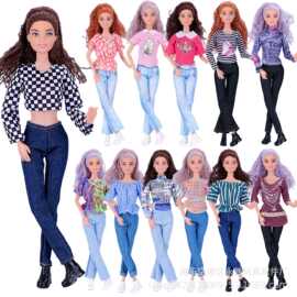 新款6分11寸30CM娃娃露脐短袖牛仔裤套装娃衣夏秋季换装厂家跨境