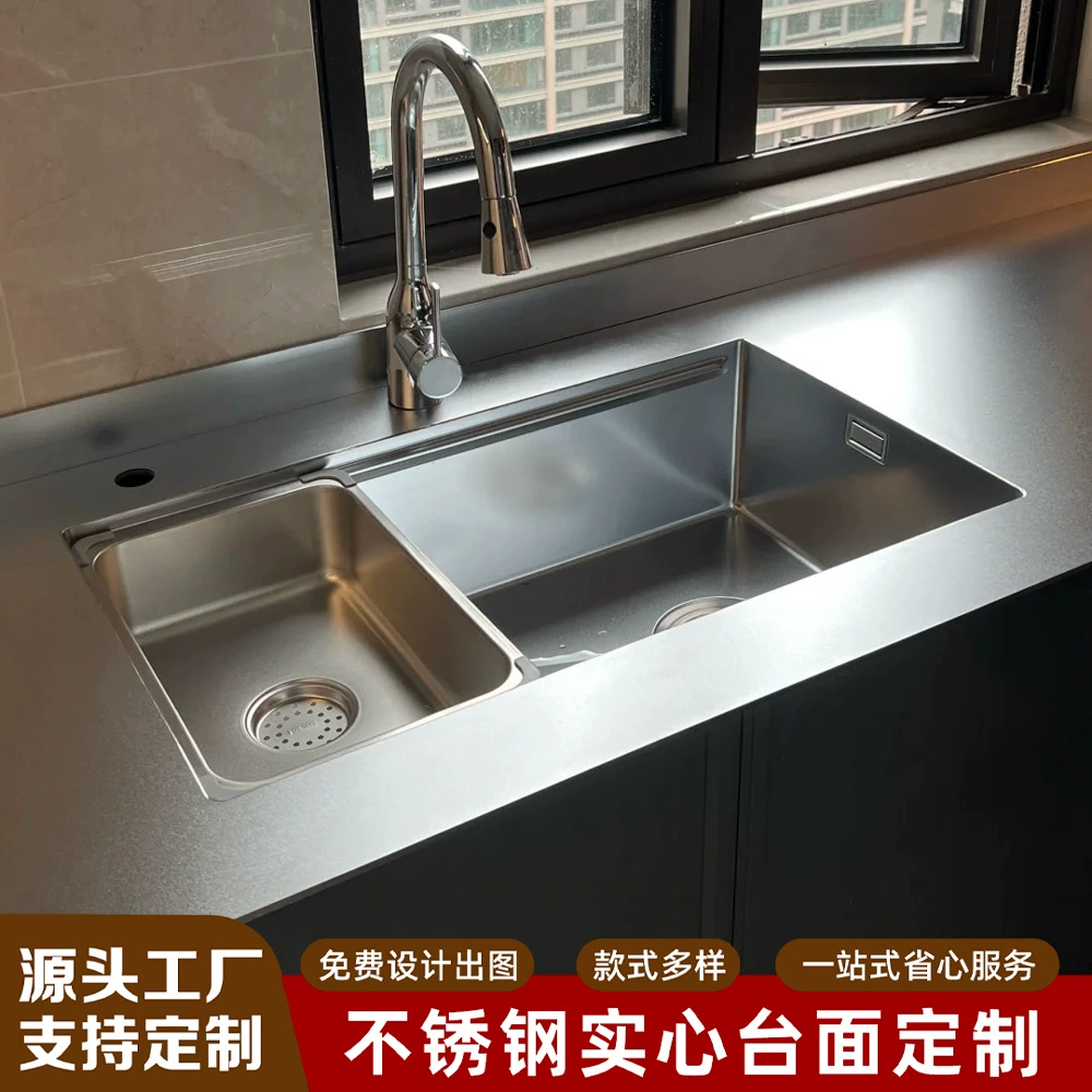 Столешница из нержавеющей стали 304, твердая плита, простая кухня на заказ, 5 мм, кухонный шкаф, столешница, встроенная раковина из стали снежного кристалла