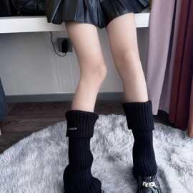 秋冬宽松腿套日系少女百搭堆堆袜金属标袜套保暖针织鞋套女秋冬