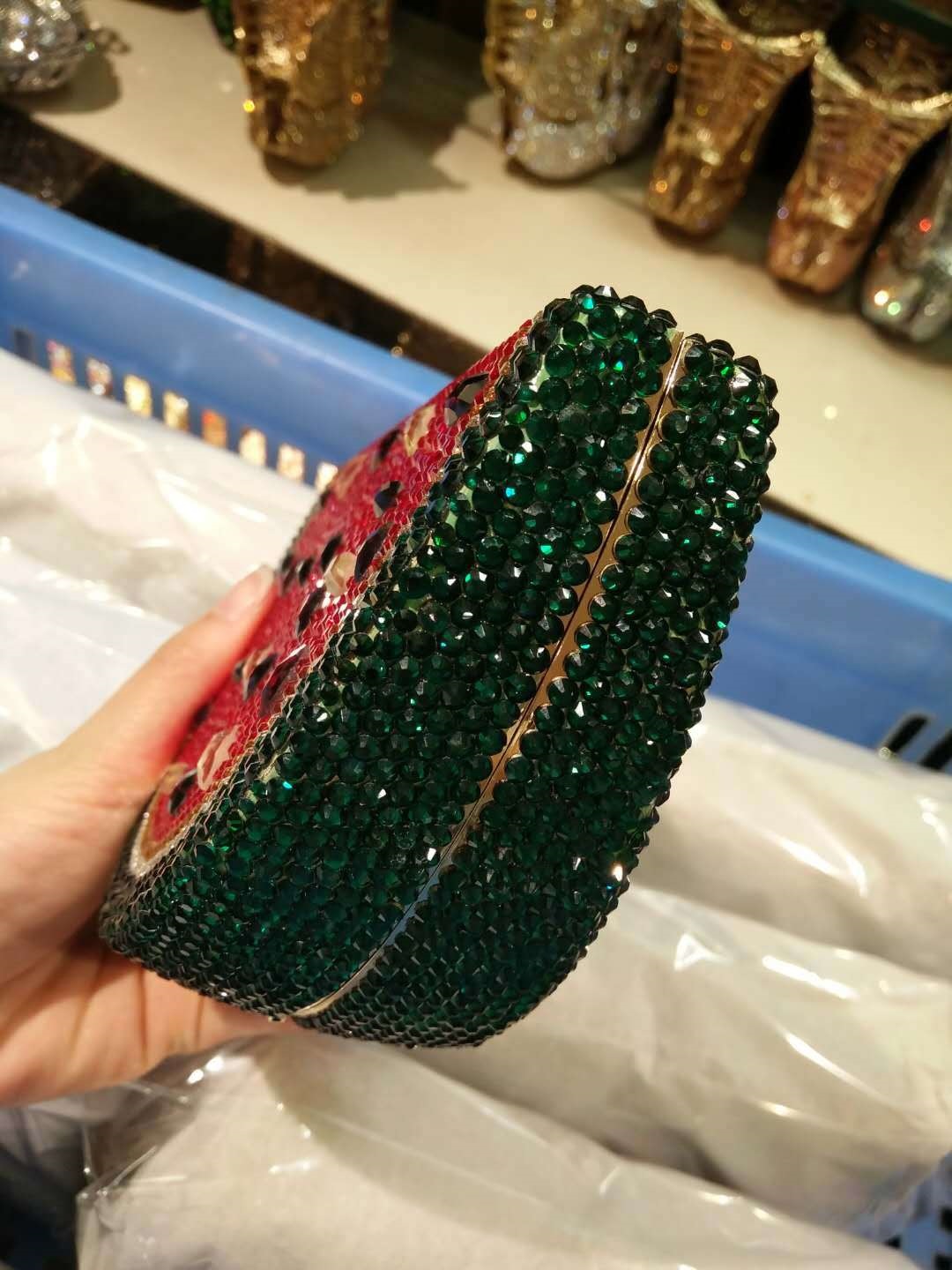 * BL084 sandía forma de cristal bolsas de diamantes llenas bolsas de diamantes manuales de metal bolsas de cena bolsas de mano rojas duras