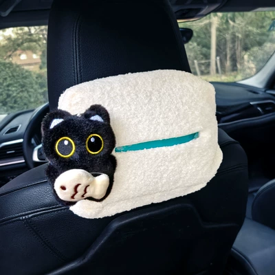 Armrest Box Car Tissue Box in — Car tissue box/set - little-fish-and-little-black-cat-chair-back-white-paper-towel-cover