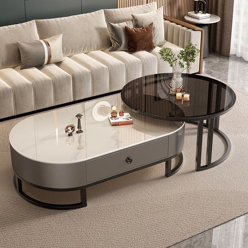 블랙 프레임 그레이 캐비닛(블랙 유리 + 유광 스노우 마운틴 화이트)