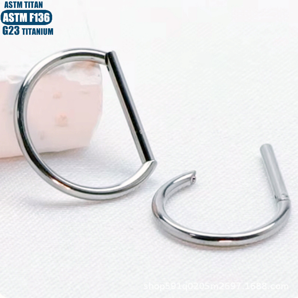 F136 Titanium Alloy D-Shaped Seamless Nose Ring Hoop - 1.2x12mm Rose Gold Closed Ring Nose Piercing Jewelry for Women detail image 11