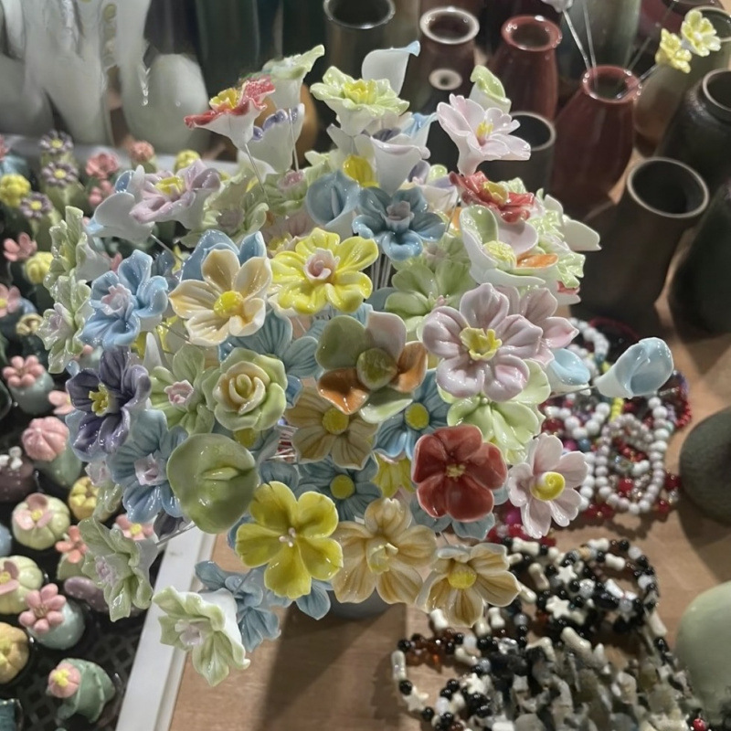 景德镇高温手工陶瓷花朵批发花瓶装饰花束送女友礼物|undefined